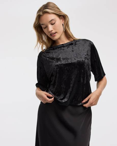Short-Sleeve Crew-Neck Velvet Boxy Top