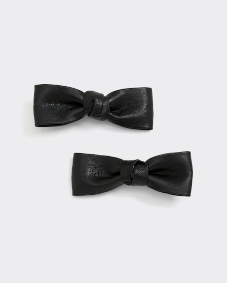 Faux-Leather Bow Barrettes - Set of 2