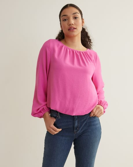 Loose Long-Sleeve Blouse with Boat Neckline