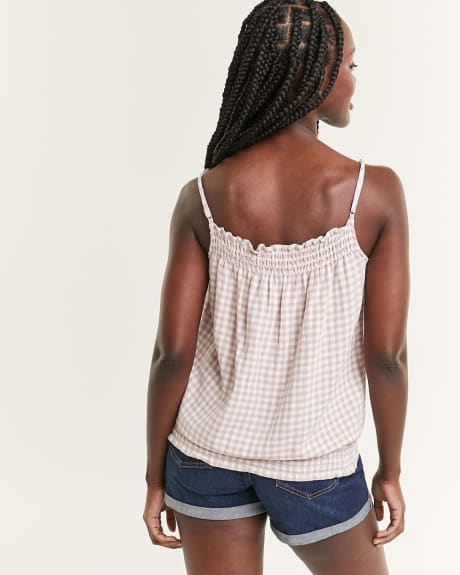 Gingham-Printed Cami With Smocking