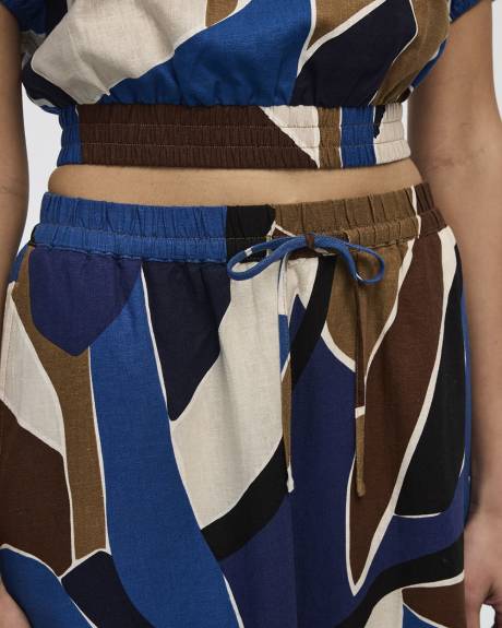 Linen-Blend Midi Skirt