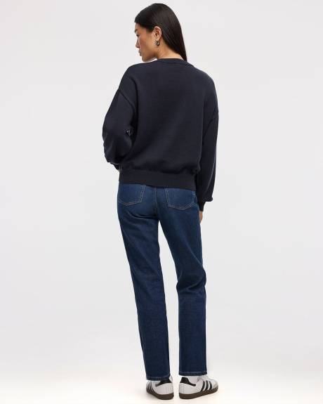 Long-Sleeve Crew-Neck Sweater with Embroidery