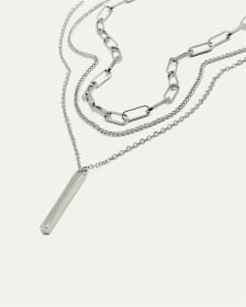 Triple-Layer Necklace with Baguette Pendant