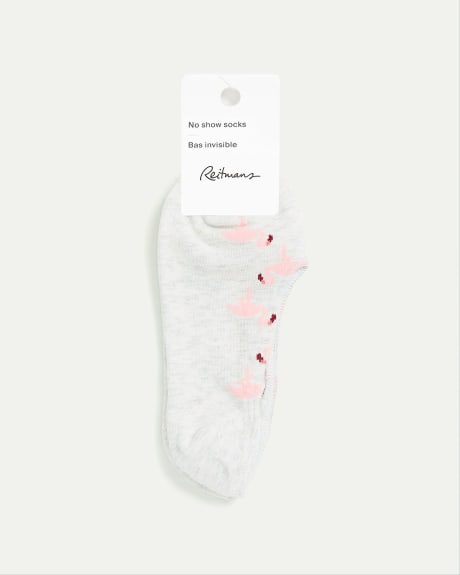 No-Show Cotton Socks with Flamingos