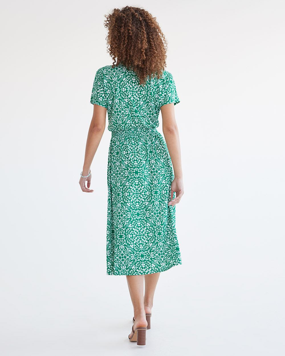 Short-Sleeve Midi Dress with Wrap Detail