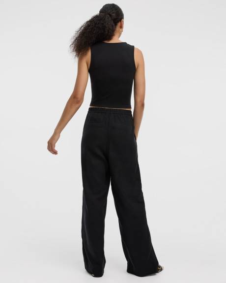 Pantalon en mélange de lin à jambe large et taille haute