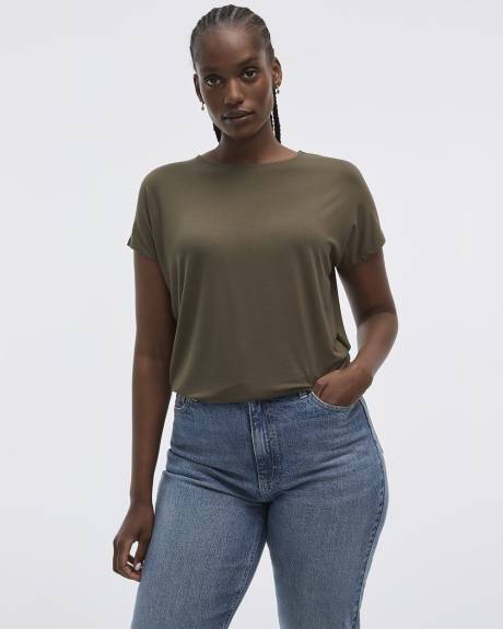 Short-Dolman-Sleeve Boat-Neck T-Shirt