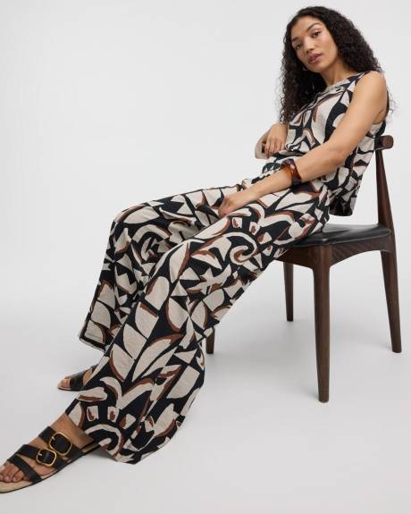 Pantalon à enfiler à jambe large et taille haute