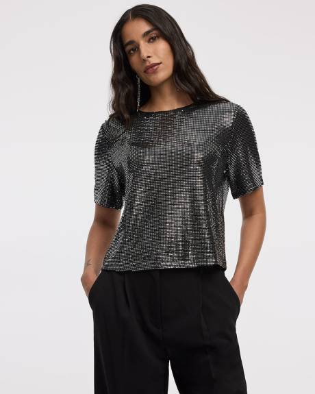 Short-Sleeve Crew-Neck Sequins Top