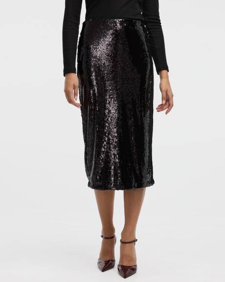 Jupe droite midi à paillettes