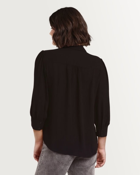 Crepe Johnny Collar Button Down Blouse