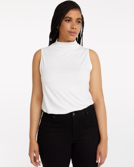 Solid Sleeveless Top with Mock Neckline
