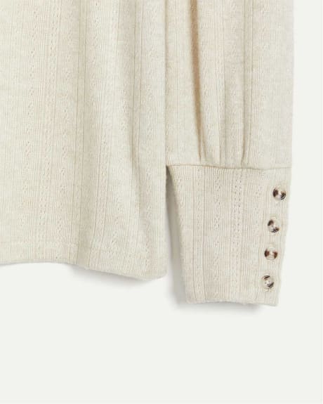 Pointelle Sweater with Buttoned Cuffs