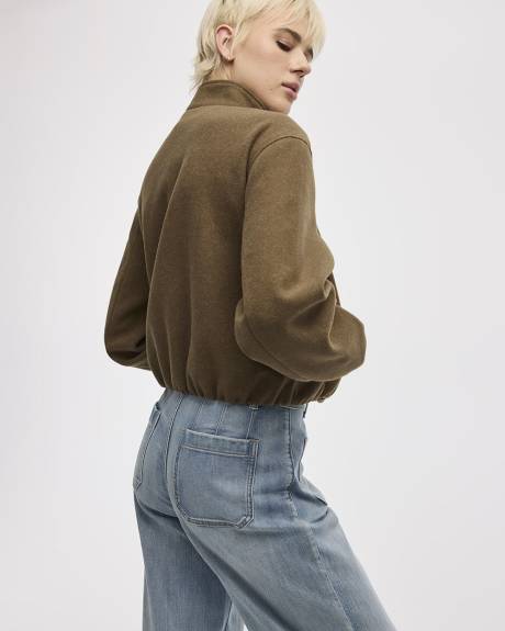 Faux-Wool Buttoned-Down Bomber Jacket