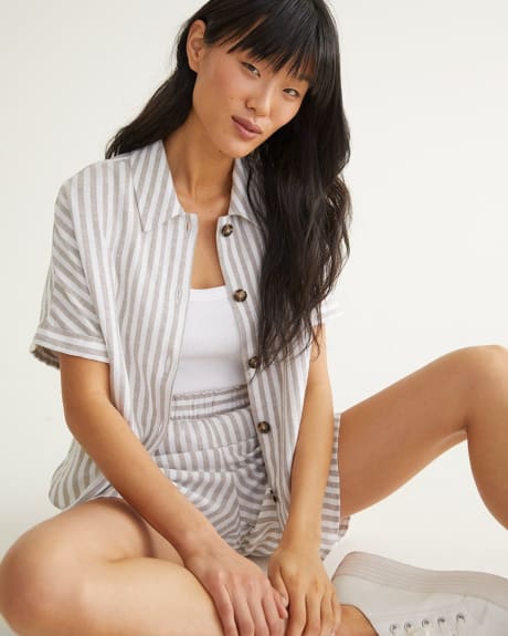 Short-Sleeve Linen Blouse with Shirt Collar