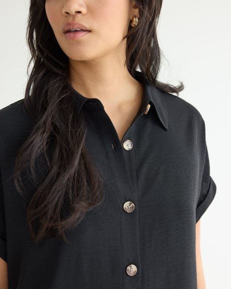 Short-Sleeve Buttoned-Down Dress with Shirt Collar