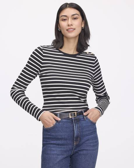 Striped Long-Sleeve Crew-Neck Ribbed T-Shirt