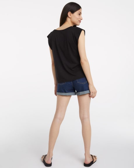 Cap Sleeve Buttoned V-Neck Tee