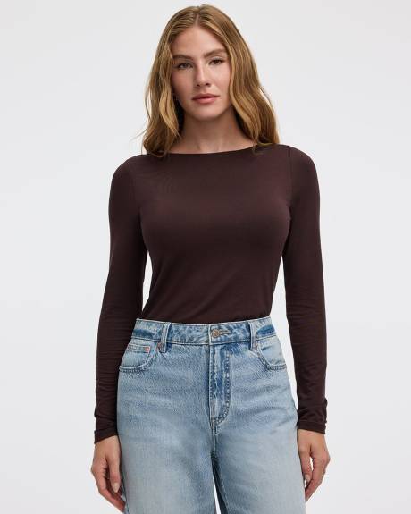 Long-Sleeve Boat-Neck Top