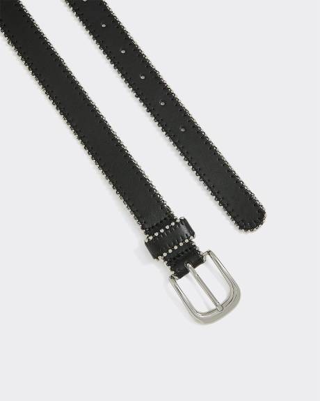 Ceinture en faux cuir avec billes argentées