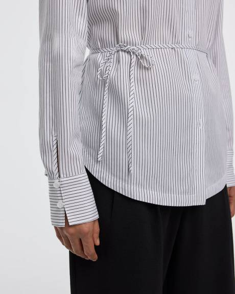 Chemise en popeline rayée à manches longues avec ceinture à nouer
