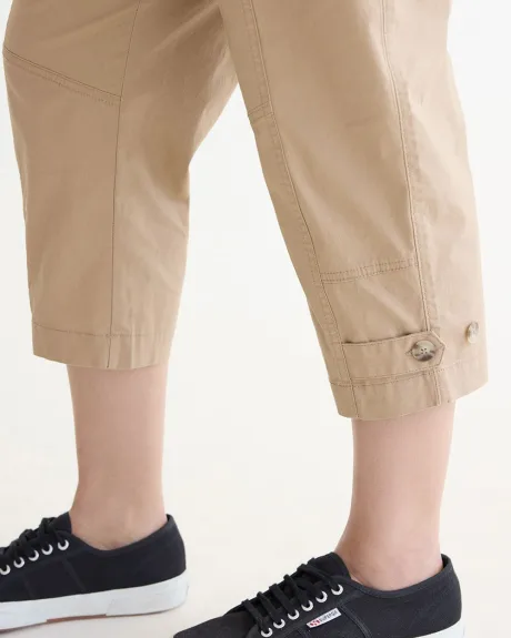 Pantalon capri à taille haute et jambe droite en popeline