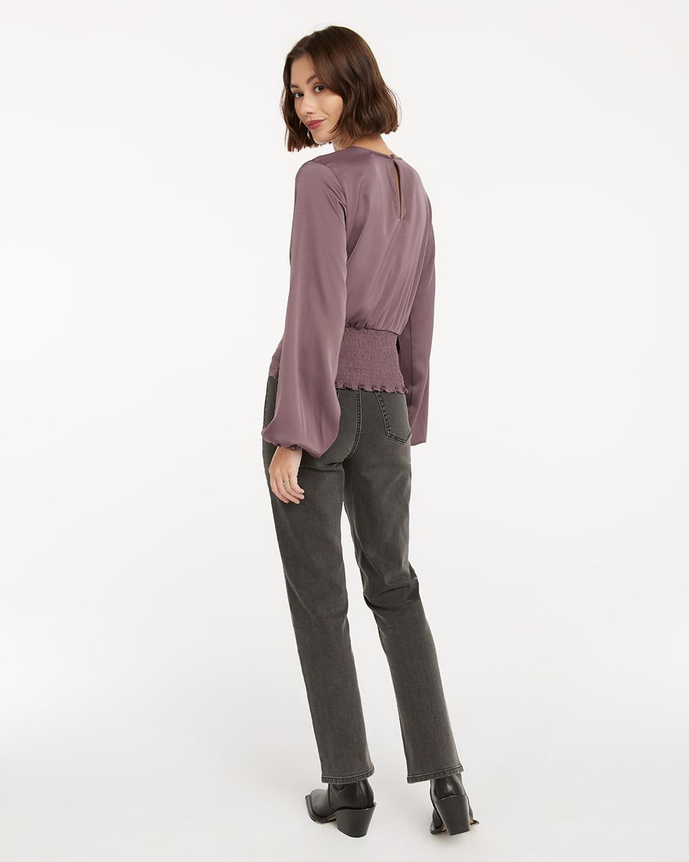 Crew-Neck Blouse with Long Puffy Sleeves