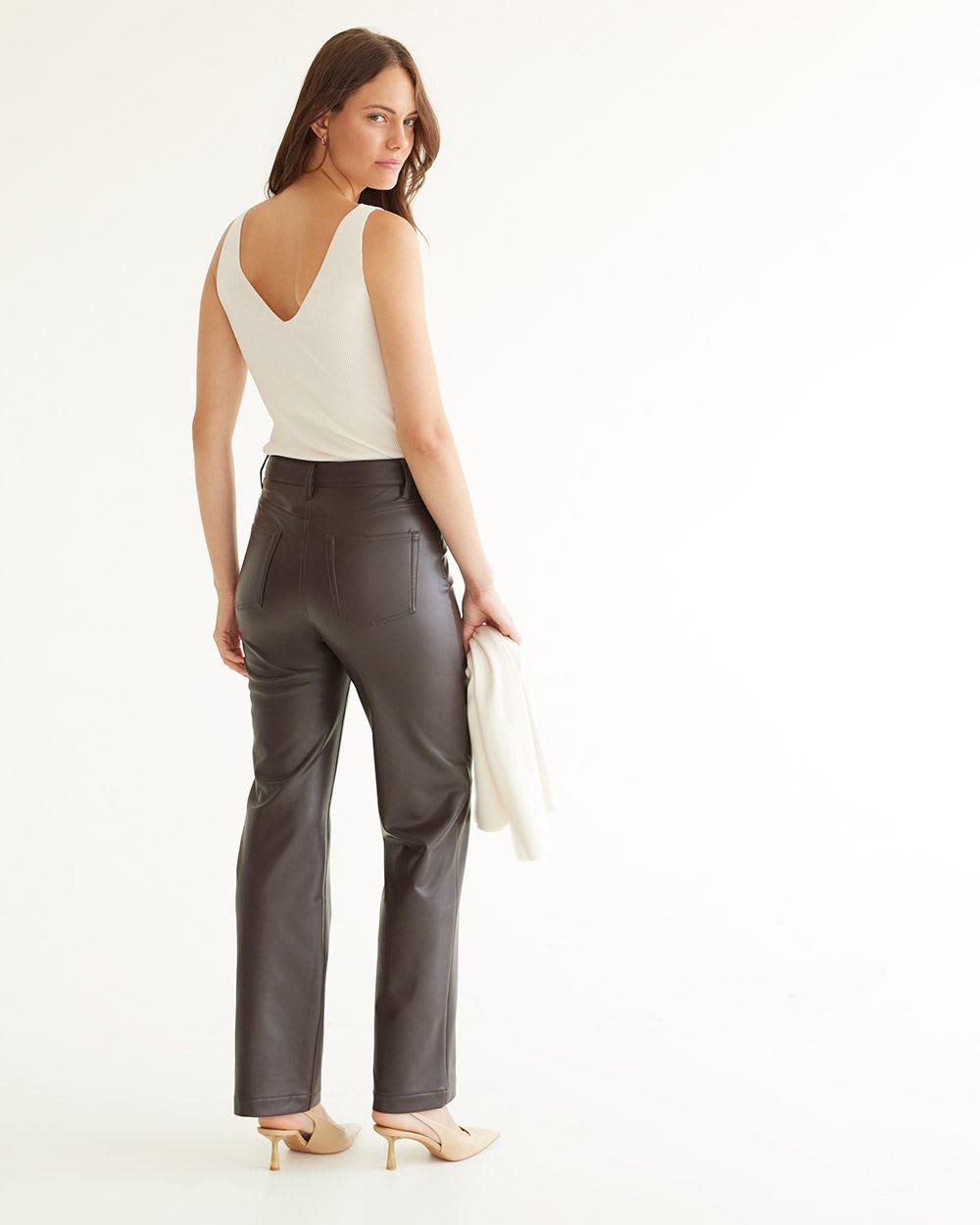 Straight-Leg High-Rise Faux Leather Pants - Tall