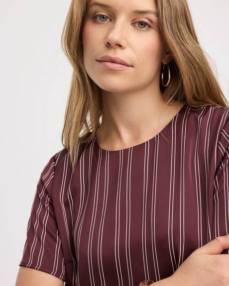 Satiny Short-Sleeve Midi Dress with Sash