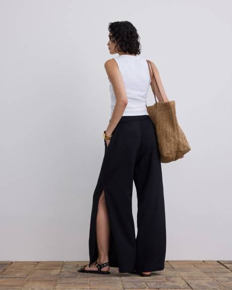 Pantalon à enfiler à jambe large avec fente et taille haute - Long