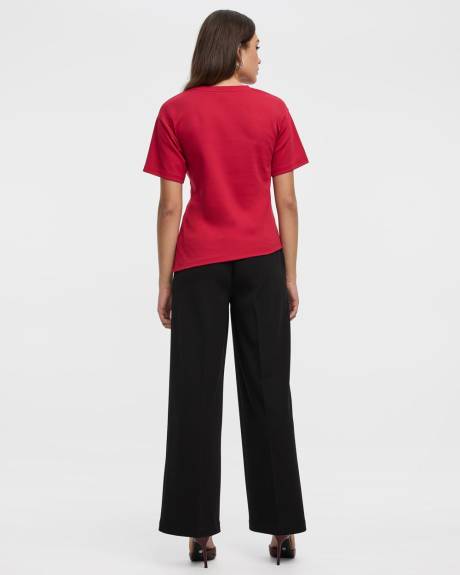Short-Sleeve Crew-Neck Top with Cinched Waist