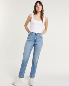 90's Straight Leg Light Wash Super High Rise Jeans