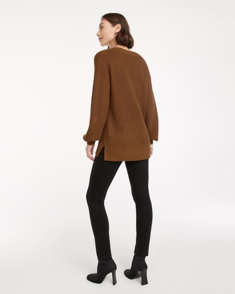 Loose V-Neck Pullover with Long Balloon Sleeves