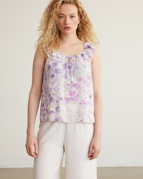 Sleeveless Scoop-Neck Blouse with Ruffled Details