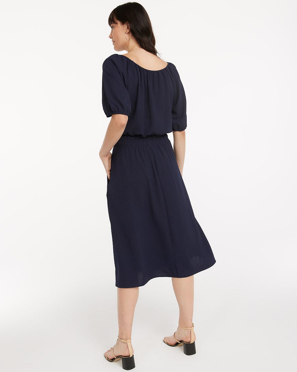 Fit and Flare Midi Dress with Short Puffy Sleeves, Connected Apparel
