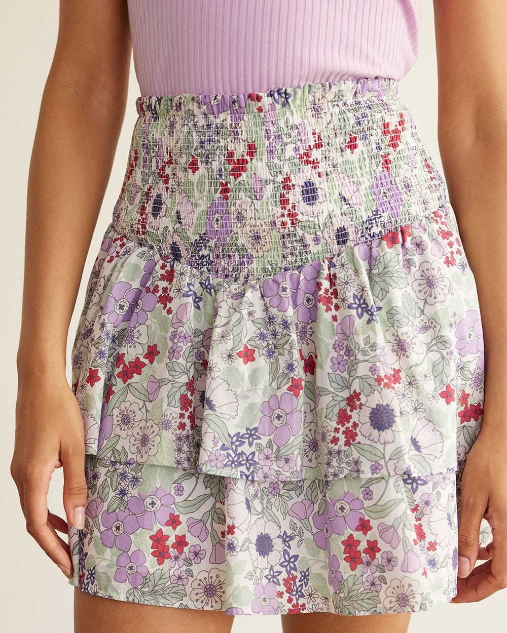 Ruffled Mini Skirt with Smocked Waistband