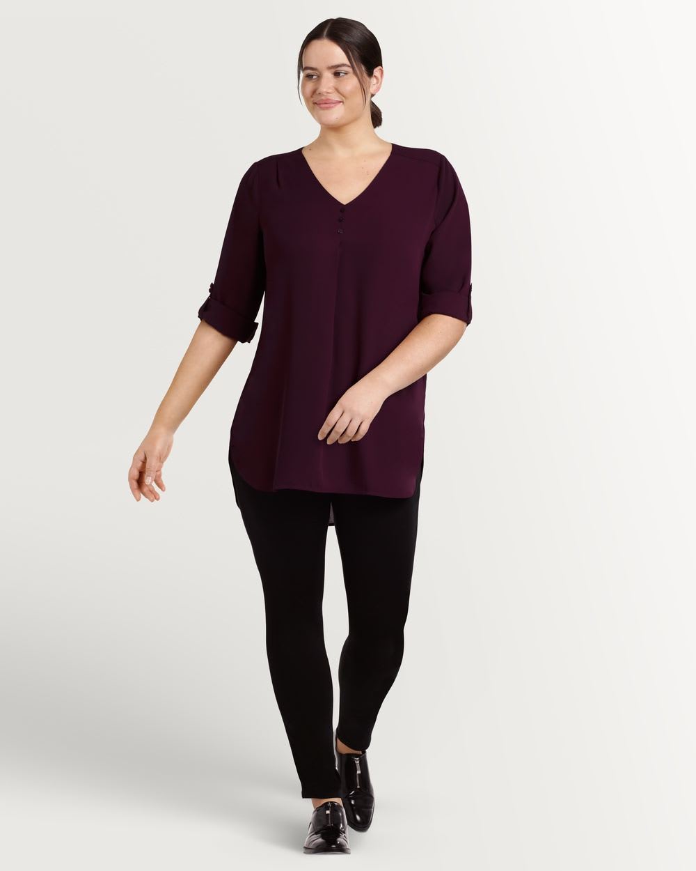 ¾ Sleeve Tunic with Pleat Accents
