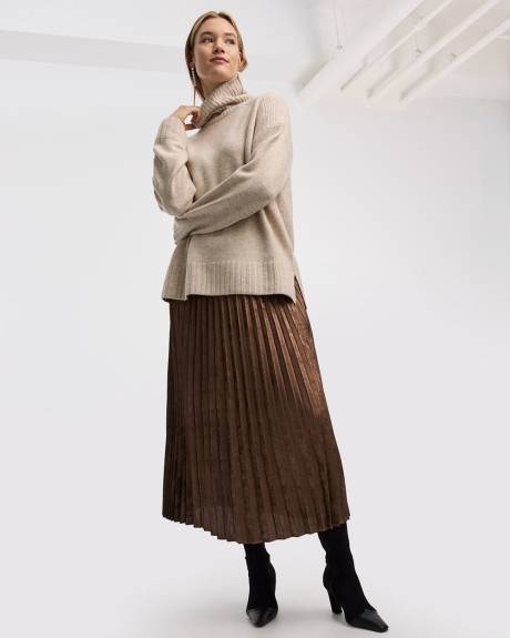 Pleated Lamé Midi Skirt