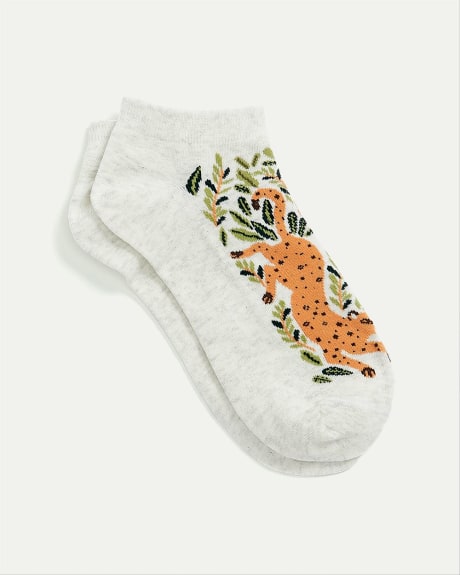 Cotton Anklet Socks with Leopards