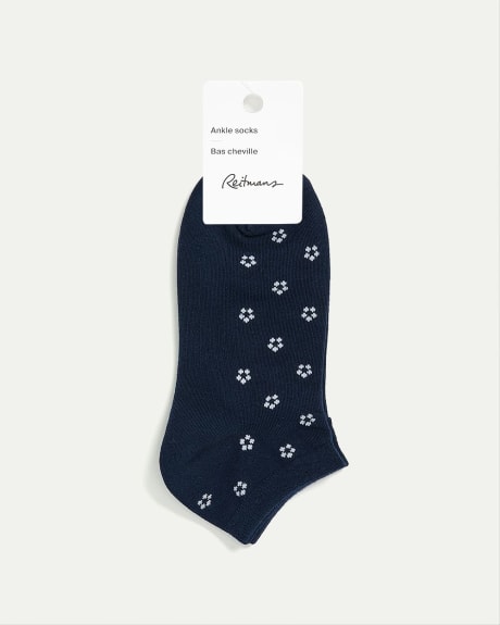 Cotton Anklet Socks with Dotted Flowers