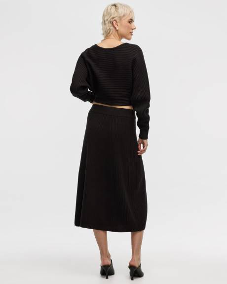 Long-Dolman-Sleeve V-Neck Ribbed Pullover