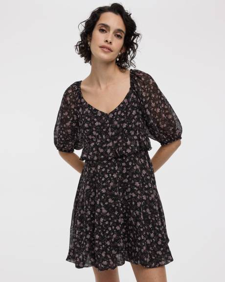 Long-Sleeve Empire Dress with Sweetheart Neckline