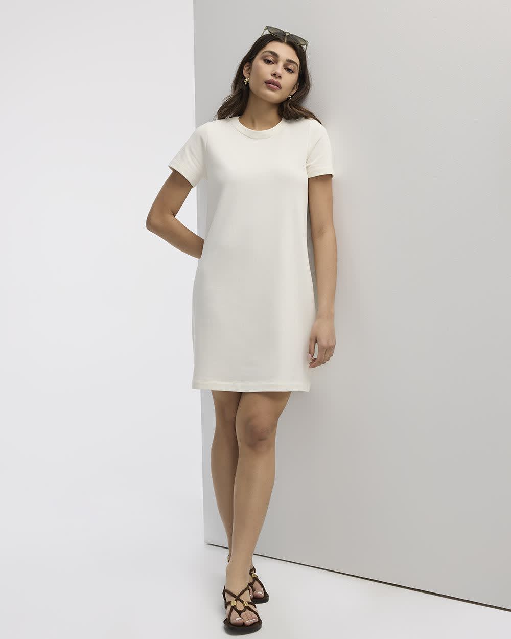 Short-Sleeve Crew-Neck Shift Dress