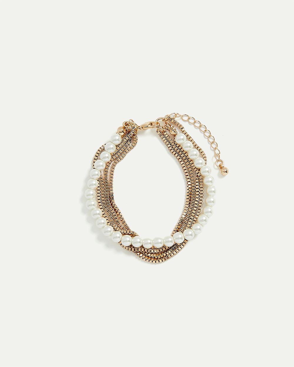 Multi-Layer Box Chain and Pearl Bracelet