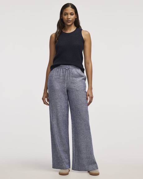 Pantalon en mélange de lin à jambe large et taille haute
