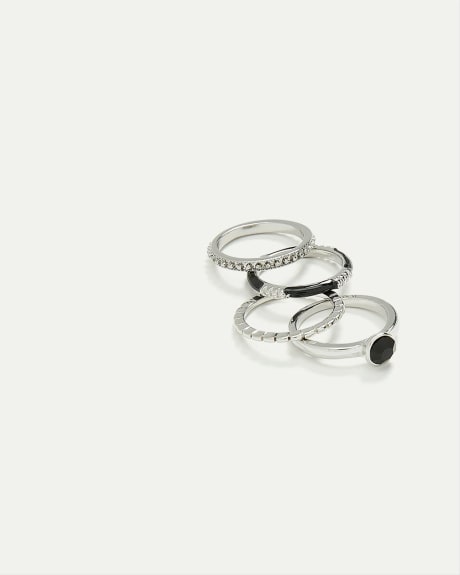 Rings with Enamel and Stones - Set of 4