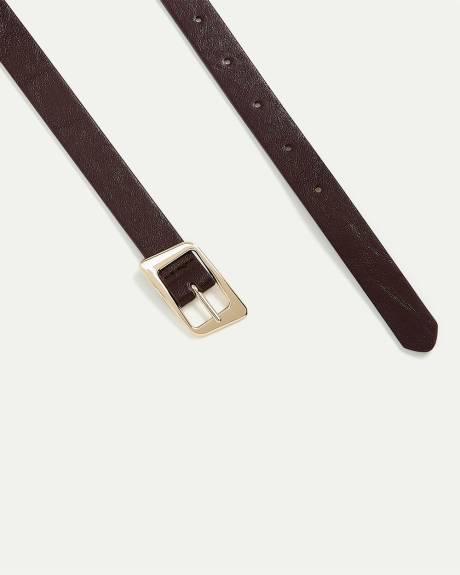 Skinny Faux Leather Belt with Angled Buckle