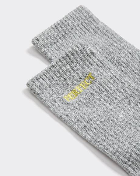 Ribbed Socks with Word at Hem