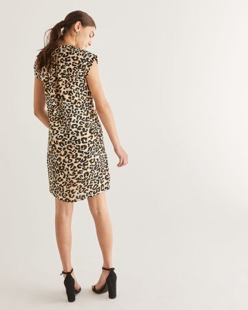 Leopard Print Shift Dress with Pleats