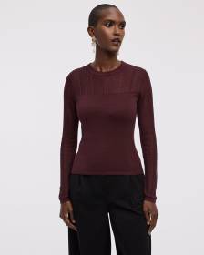 Long-Sleeve Crew-Neck Sweater with Sheer Yoke